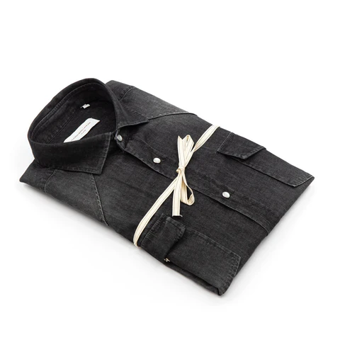 Camicia Denim Nera con Bottoni a Pressione
