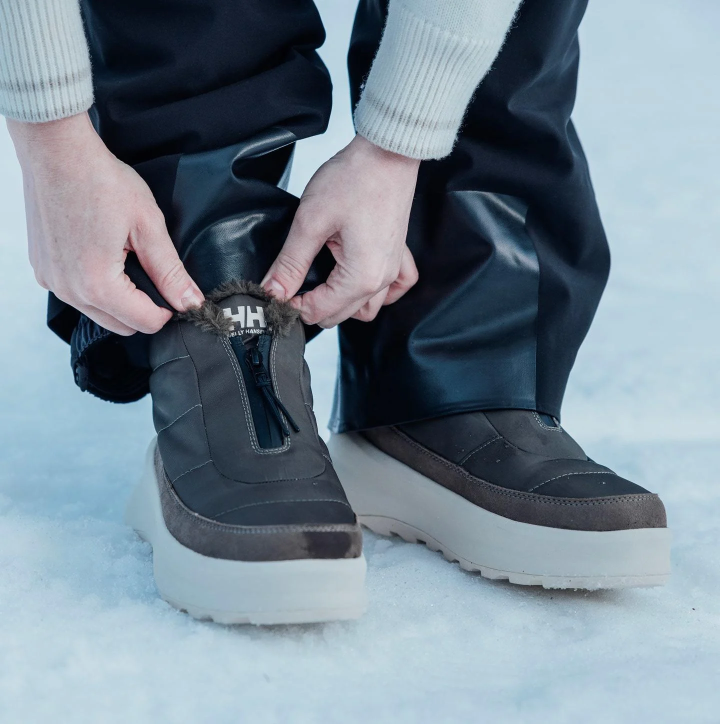 Man wearing Helly Hansen winter boots