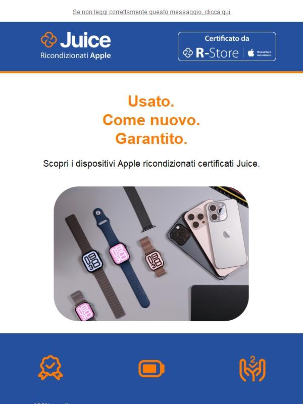 Affidabilità Apple ricondizionata Juice: batteria garantita ≥85%