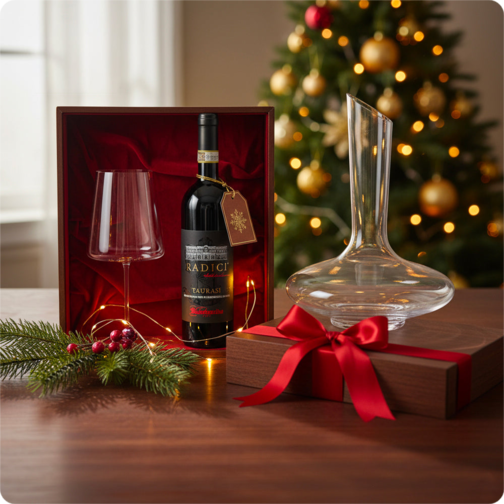 Red Wine Glass Set + Borgogno DOC 2022 + Glass Decanter