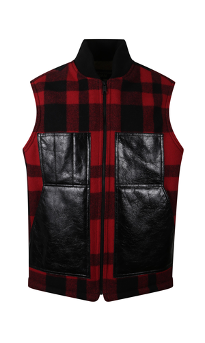 Mackinaw wool and leather vest