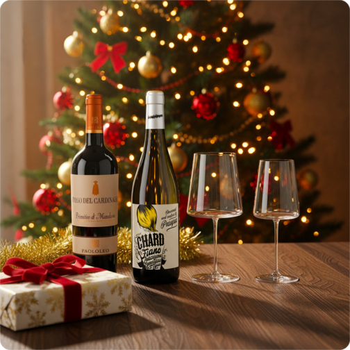 White & Red Wine Glass Set + Primitivo di Manduria + Fiano Puglia IGT