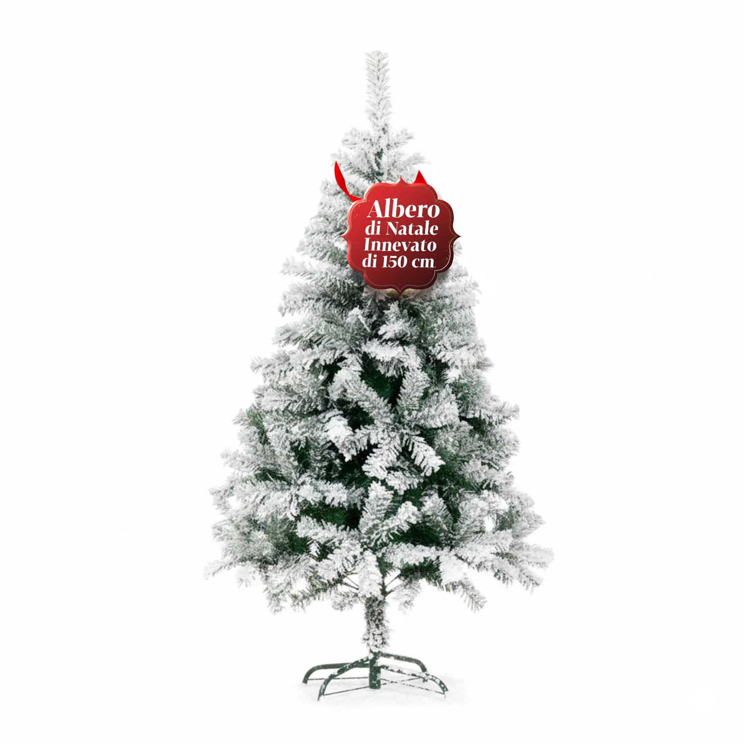 Image of Albero Natalizio Innevato con Rami Folti e Base in Metallo– 150/180/210 cm