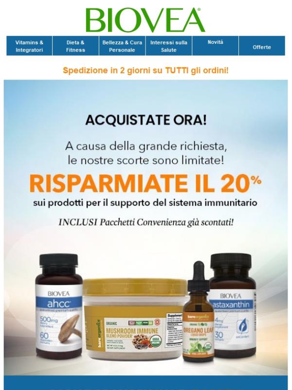 Rafforzate il vostro sistema immunitario con un 20% di sconto extra!