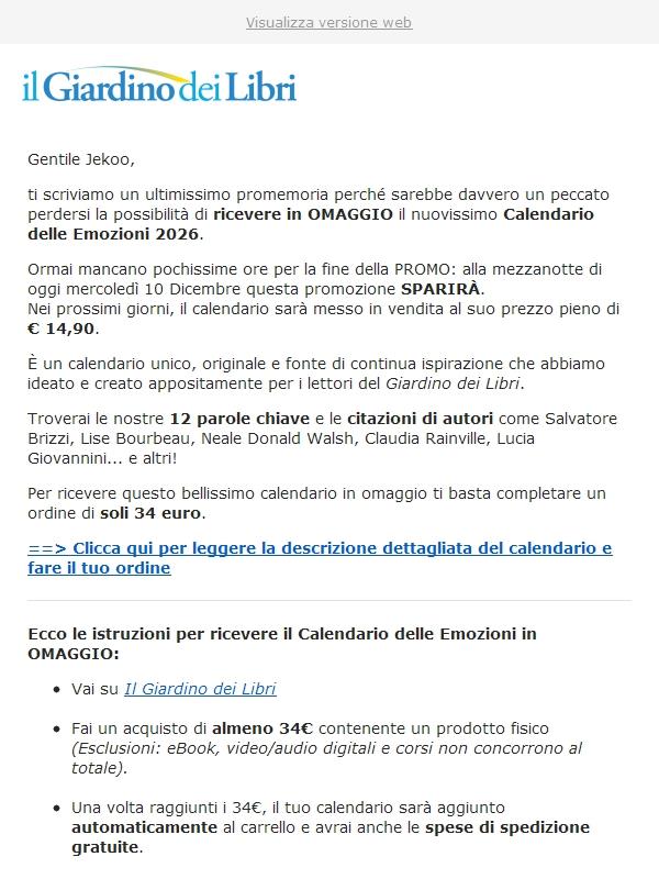 (PROMEMORIA) in OMAGGIO il Calendario delle Emozioni 2026: scade fra poche ore