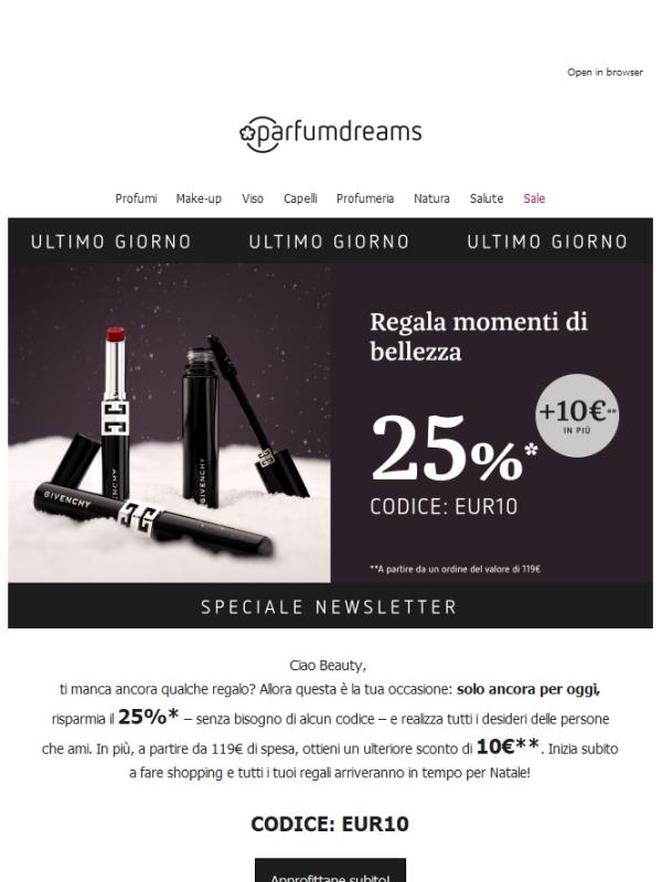 Fino alle 23:59: 25% di sconto + 10€ di sconto EXTRA 🤩