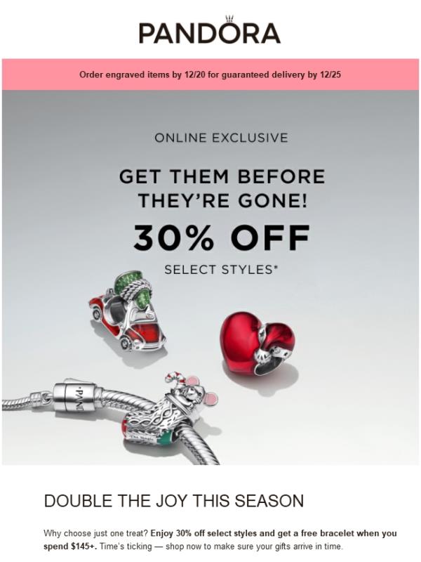 30% off select styles? Free bracelet with qualifying purchase? Yes, and yes!