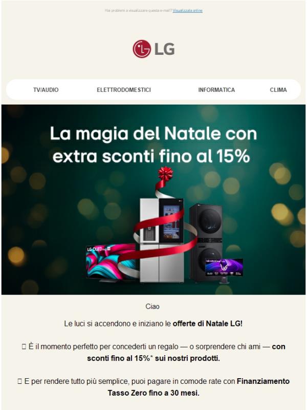 🎁 Il Natale arriva prima con LG: fino al 15% extra sconto!