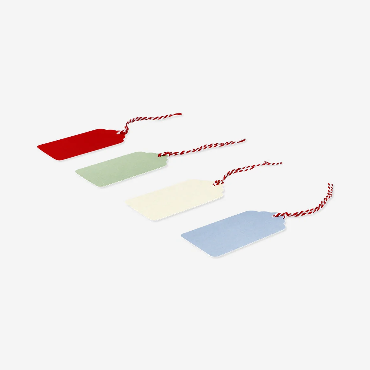 Gift tags with red and white string - 12 pcs