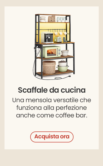 Scaffale da cucina con ripiani regolabili e illuminazione LED