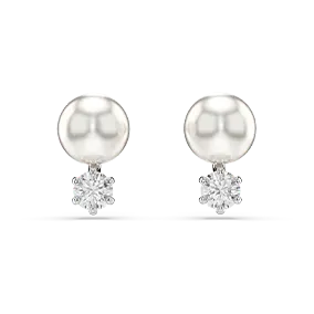 Orecchini a lobo Matrix, Crystal Pearl, Taglio Round, Bianchi, Placcato rodio