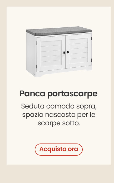 Panca scarpiera a tre livelli con ante cuscino e ripiani regolabili
