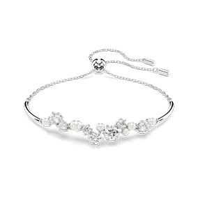 Bracciale rigido Constella, Crystal Pearl, Taglio Round, Bianco, Placcato rodio