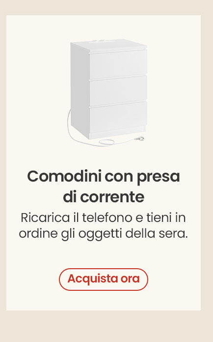 omodino con Stazione di Ricarica 3 Cassetti Prese CA Porte USB Bianco Nuvola