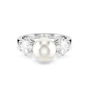 Anello cocktail Matrix, Crystal Pearl, Taglio Round, Bianco, Placcato rodio