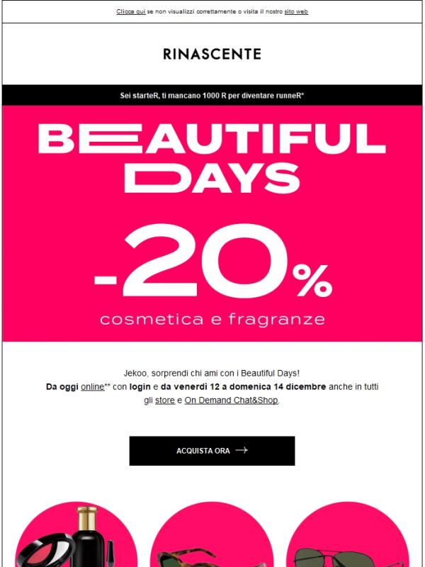 Per la tua bellezza: -20% Beauty, fino al -30% Occhiali da Sole