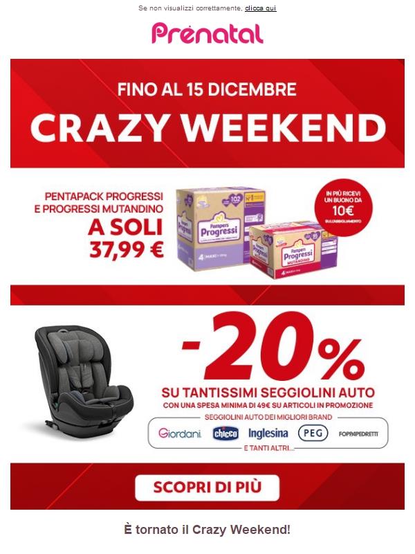 🔥 Crazy Weekend: sconti su Pampers e 20% sui seggiolini auto!