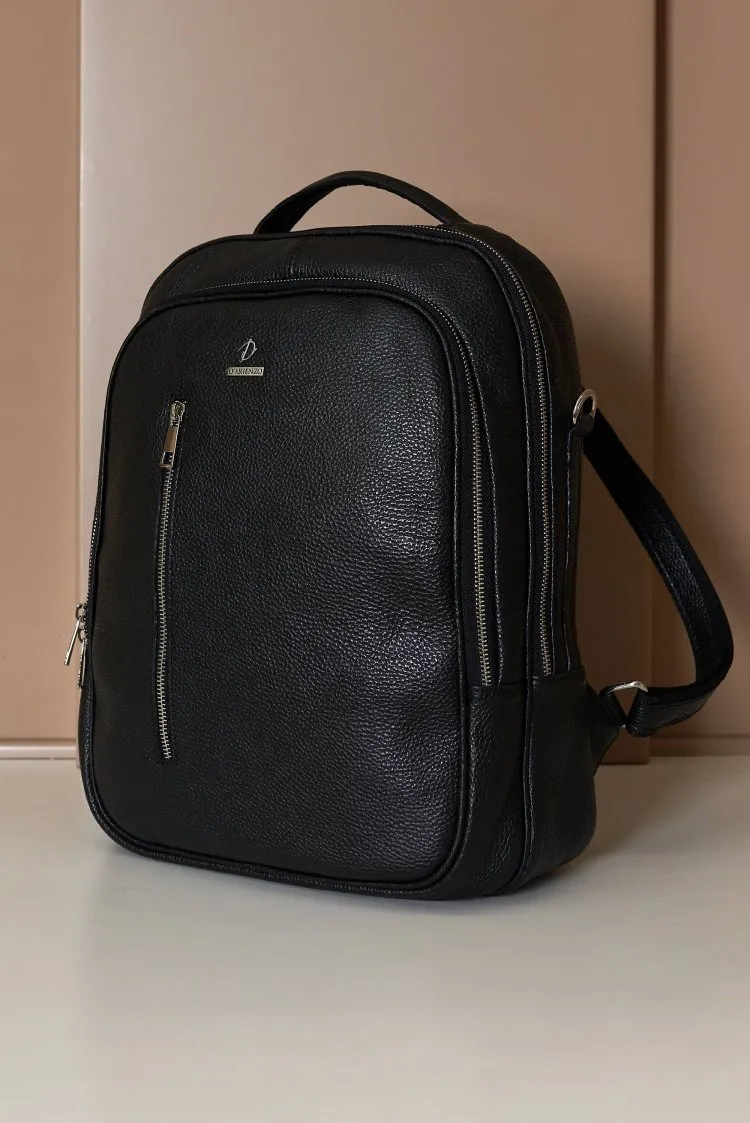 Image of Zaino in pelle nera di vitello stampa dollaro