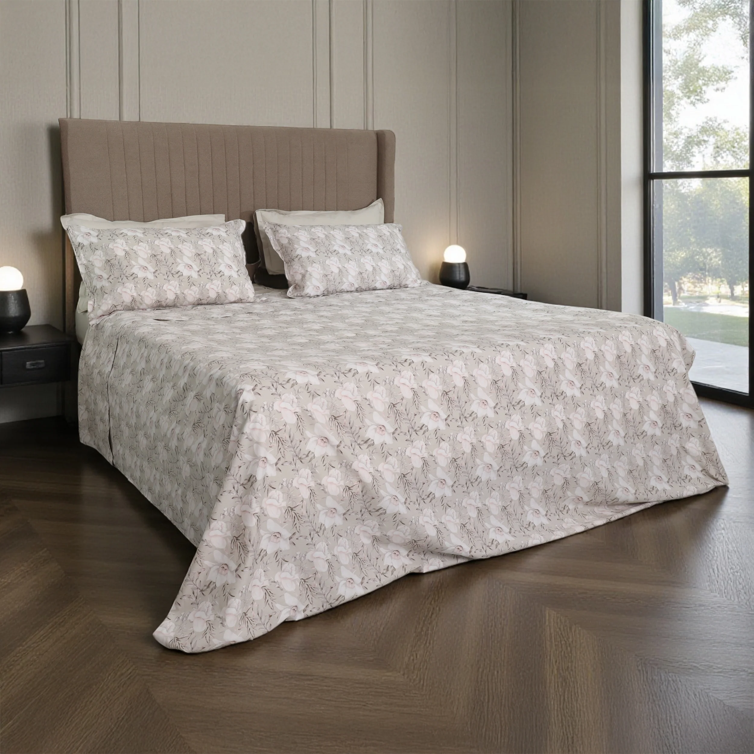 Image of Completo Lenzuola Copriletto in Percalle<br> di Cotone Egiziano - <b>Alba