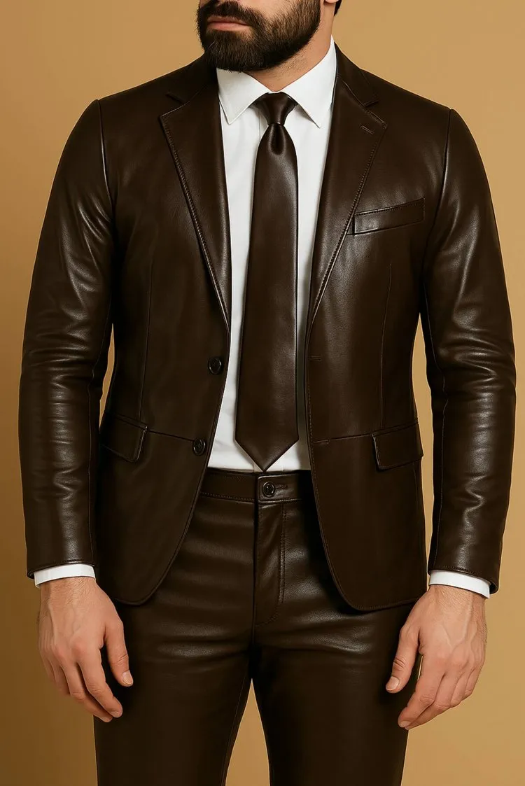 Image of Cravatta Slim Vera Pelle Testa di Moro Effetto Liscio