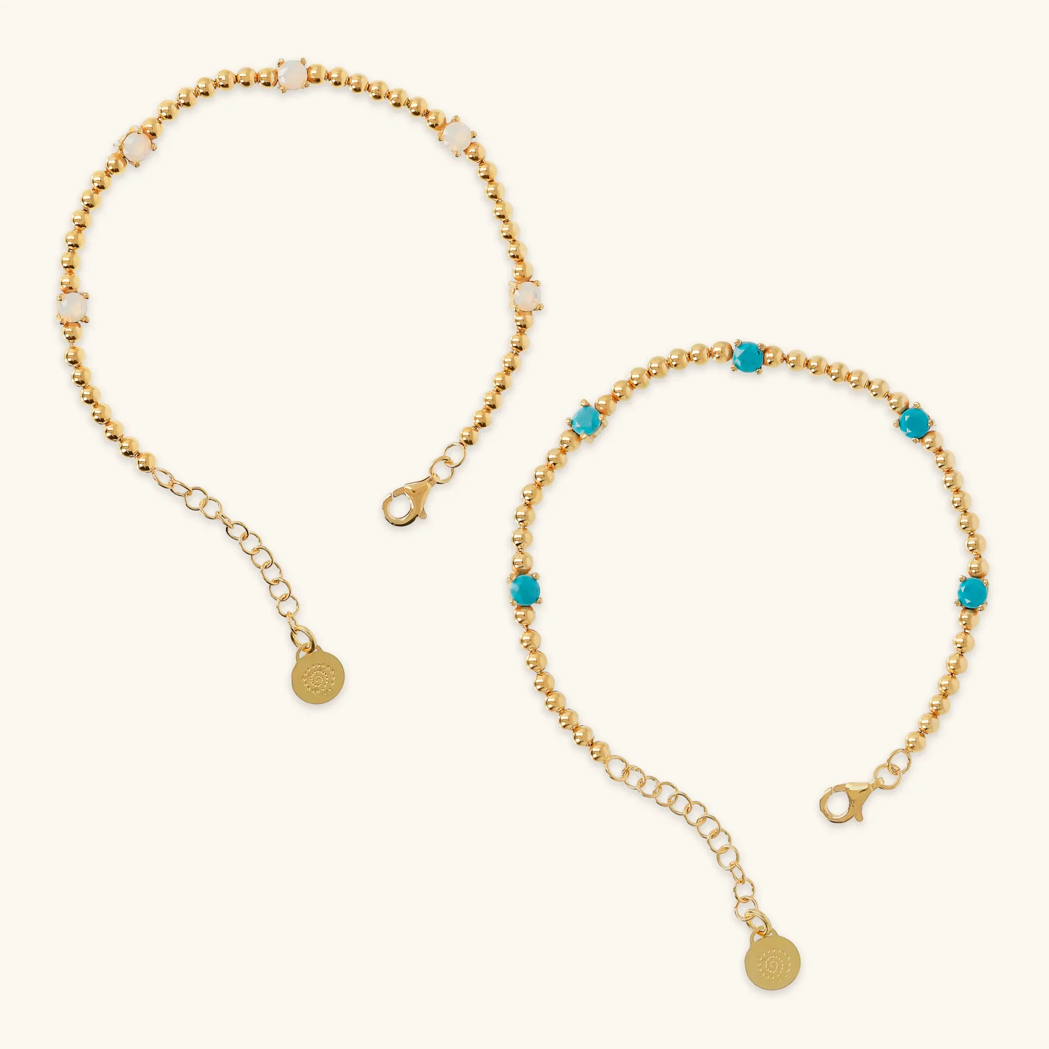 Image of Set 2 Bracciali in Argento 925 placcato Oro Giallo 18kt con Bead Lucide e Cubic Zirconia