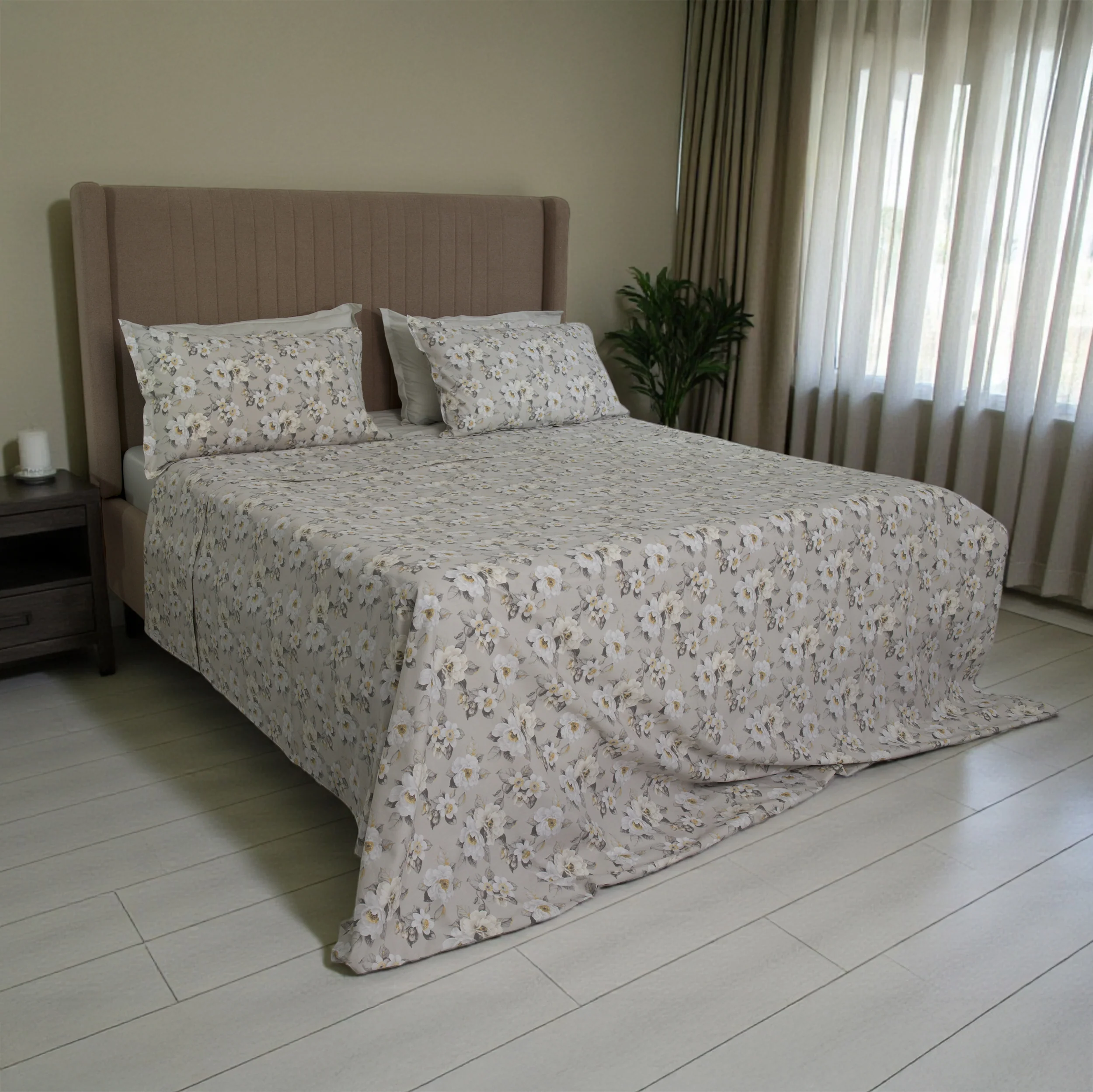 Image of Completo Lenzuola Copriletto in Percalle <br>di Cotone Egiziano - <b>Fiaba Bloom