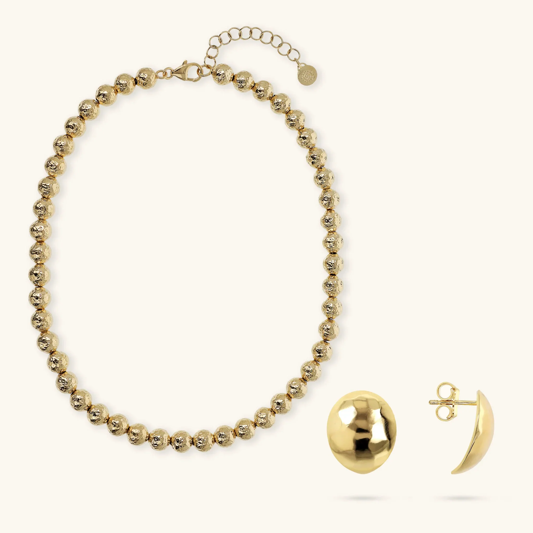 Image of Set Collana Girocollo con Sfere Martellate + Orecchini a Lobo Martellati