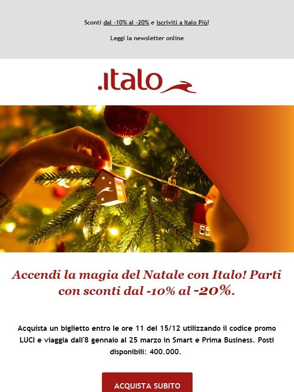 Accendi la magia del Natale con Italo! Parti con sconti dal -10% al -20%.