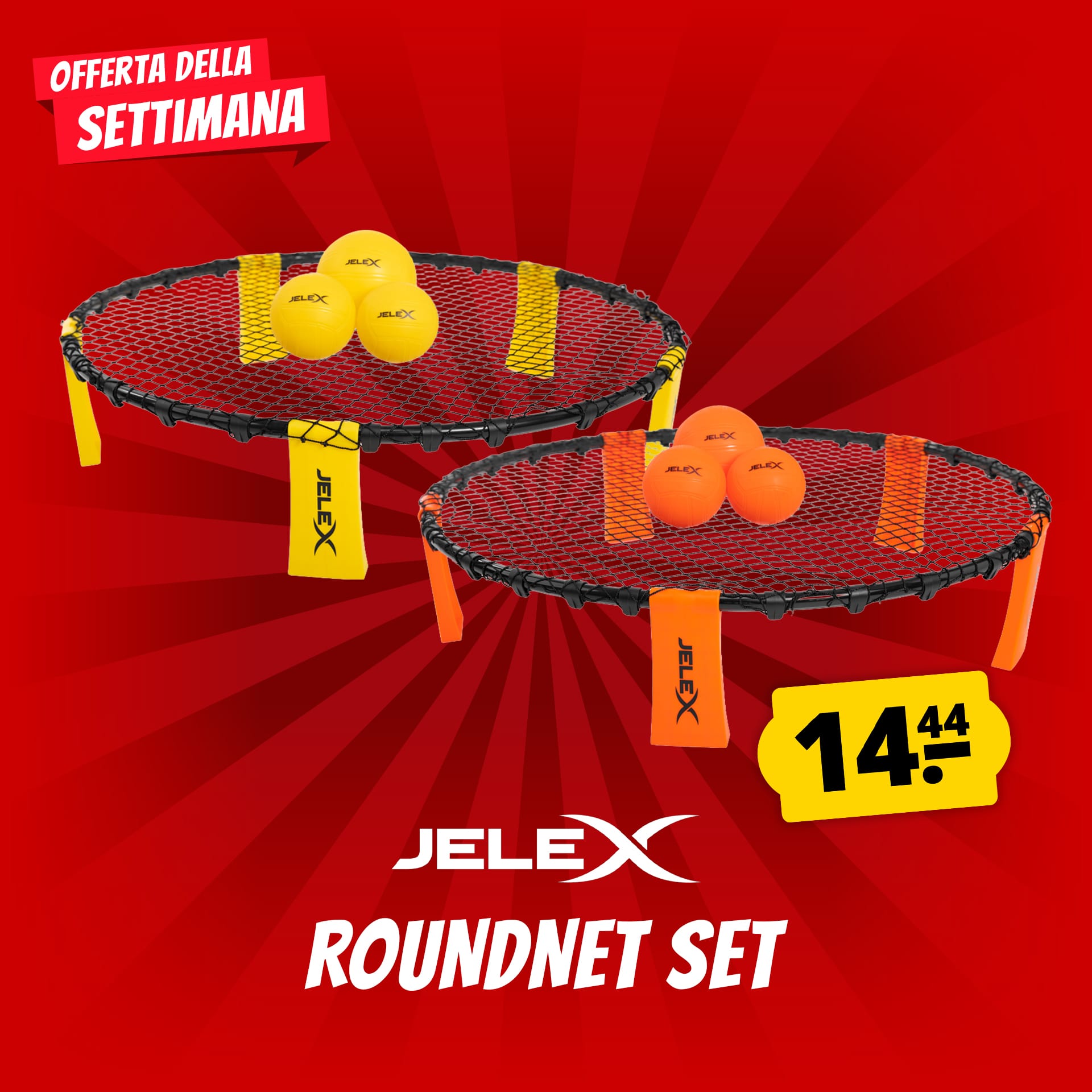jelex smash rete tonda set da 6 con 3 palline giaqlle