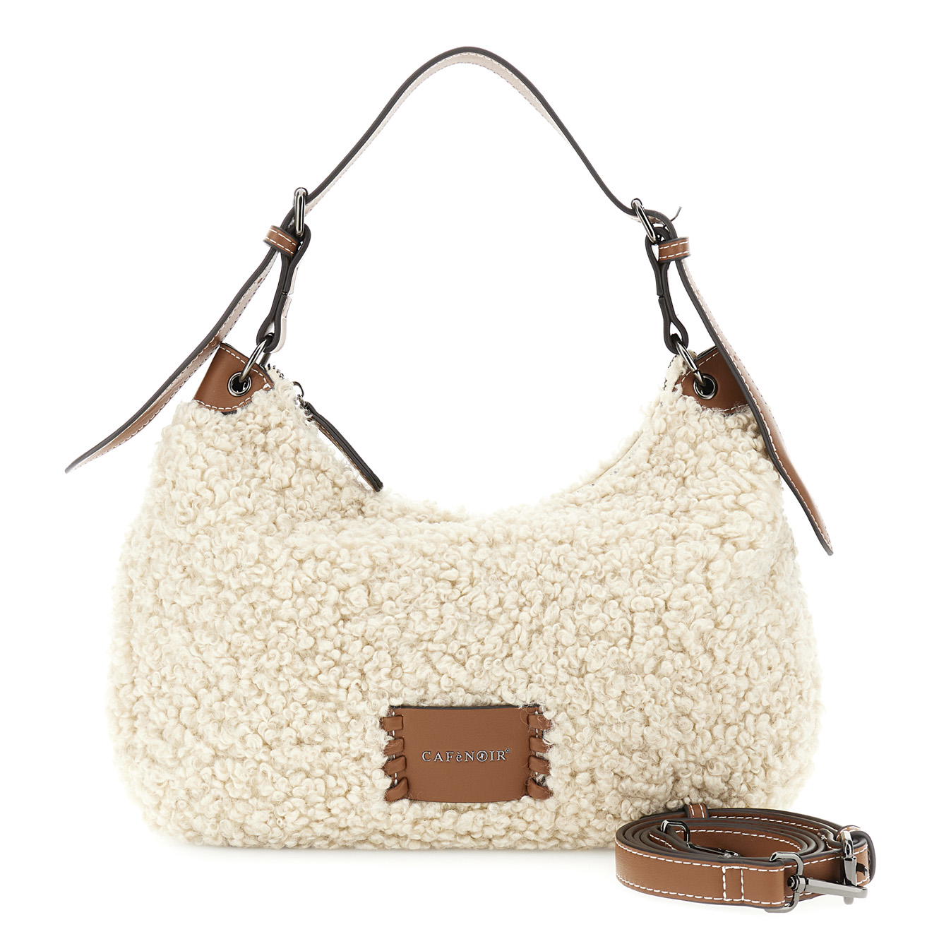 Image of borsa a spalla in tessuto ricciolino naturale