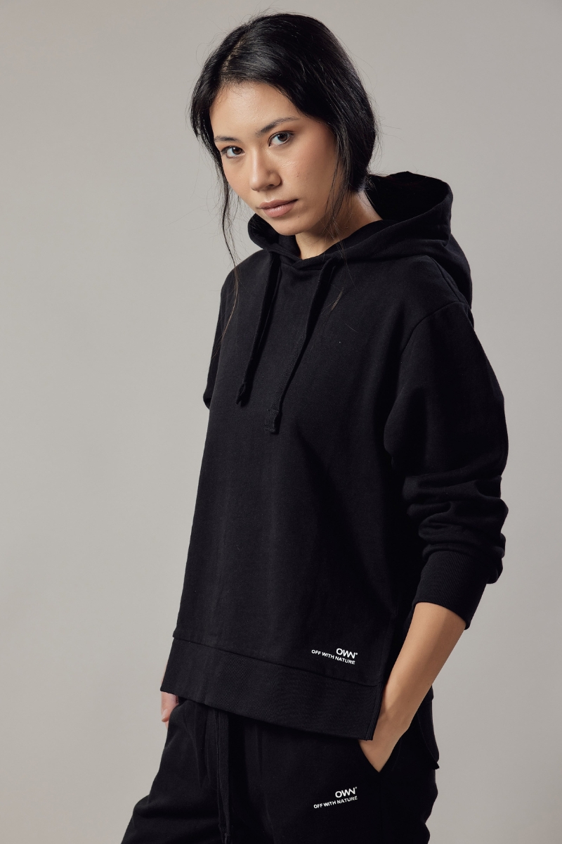 Felpa Felpata con Cappuccio e Spacchi Laterali