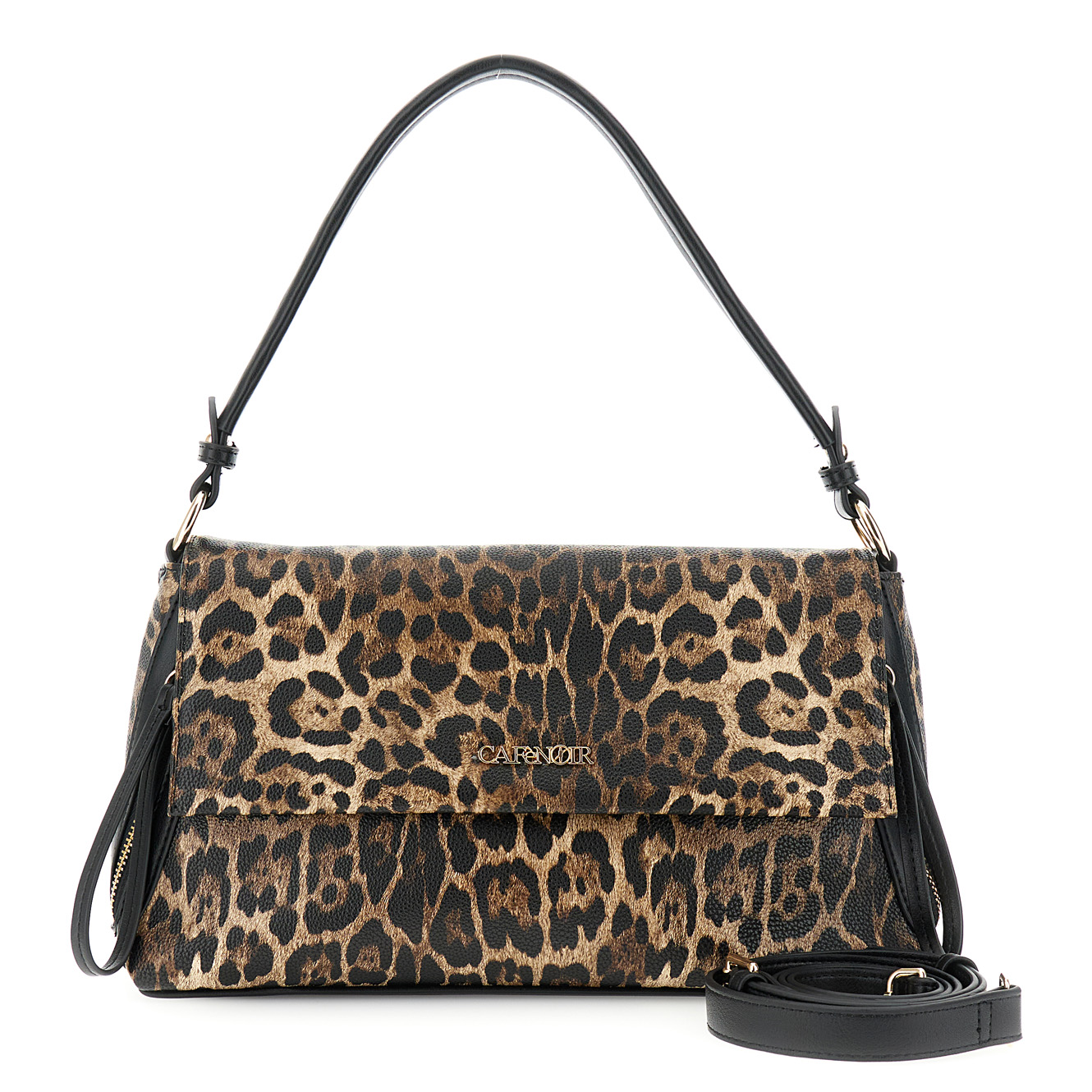 Image of borsa a spalla con pattina effetto pelle stampa leopardo animalier