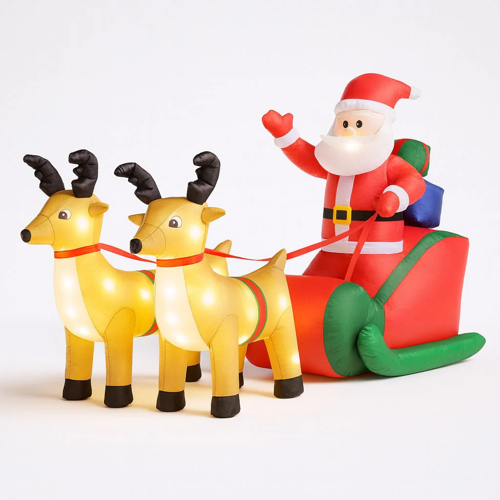 Gonfiabile Natalizio Babbo Natale con Slitta 240cm 6 LED Decorazione Esterno Giardino