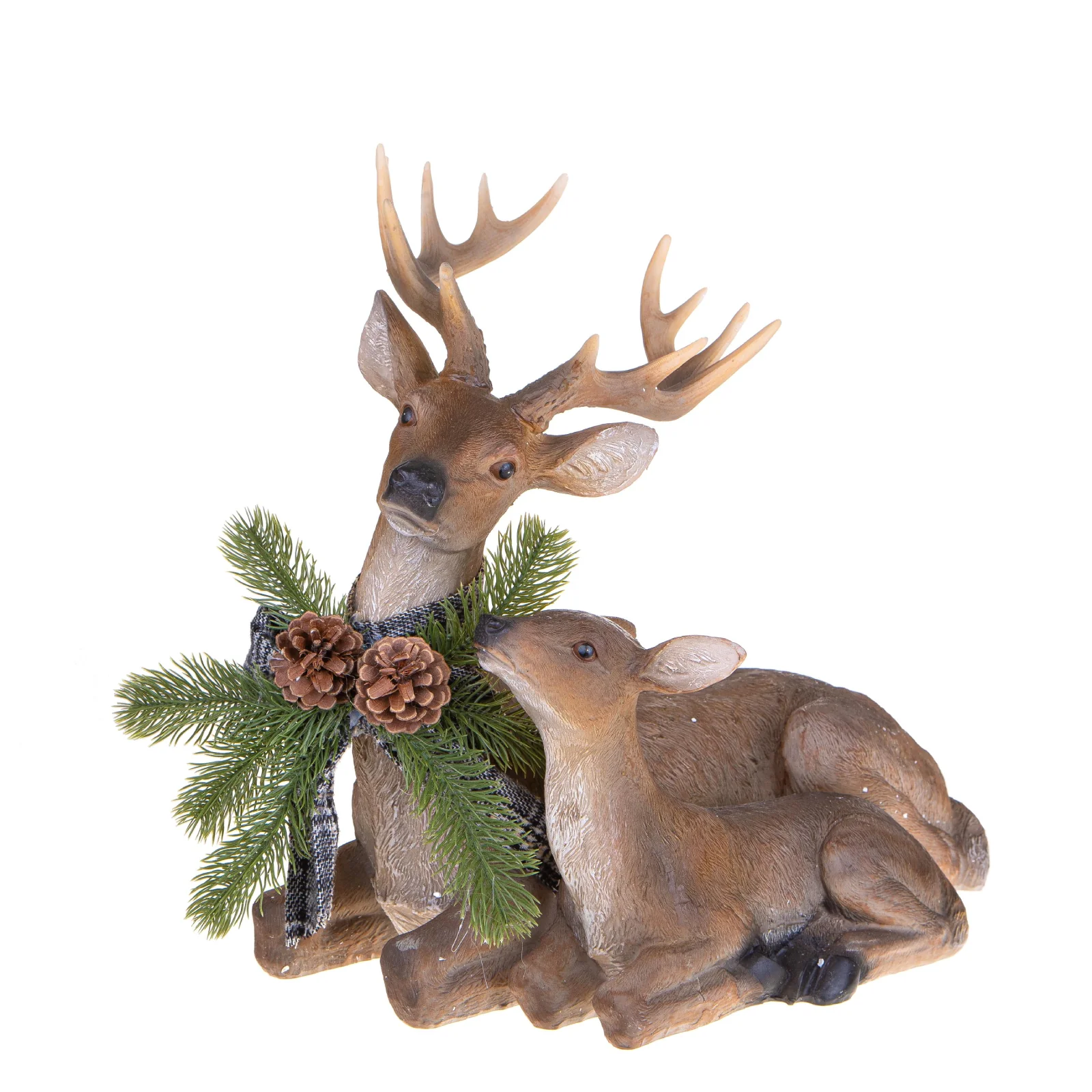 Renna seduta con cucciolo statuetta in Resina, decorazione natalizia