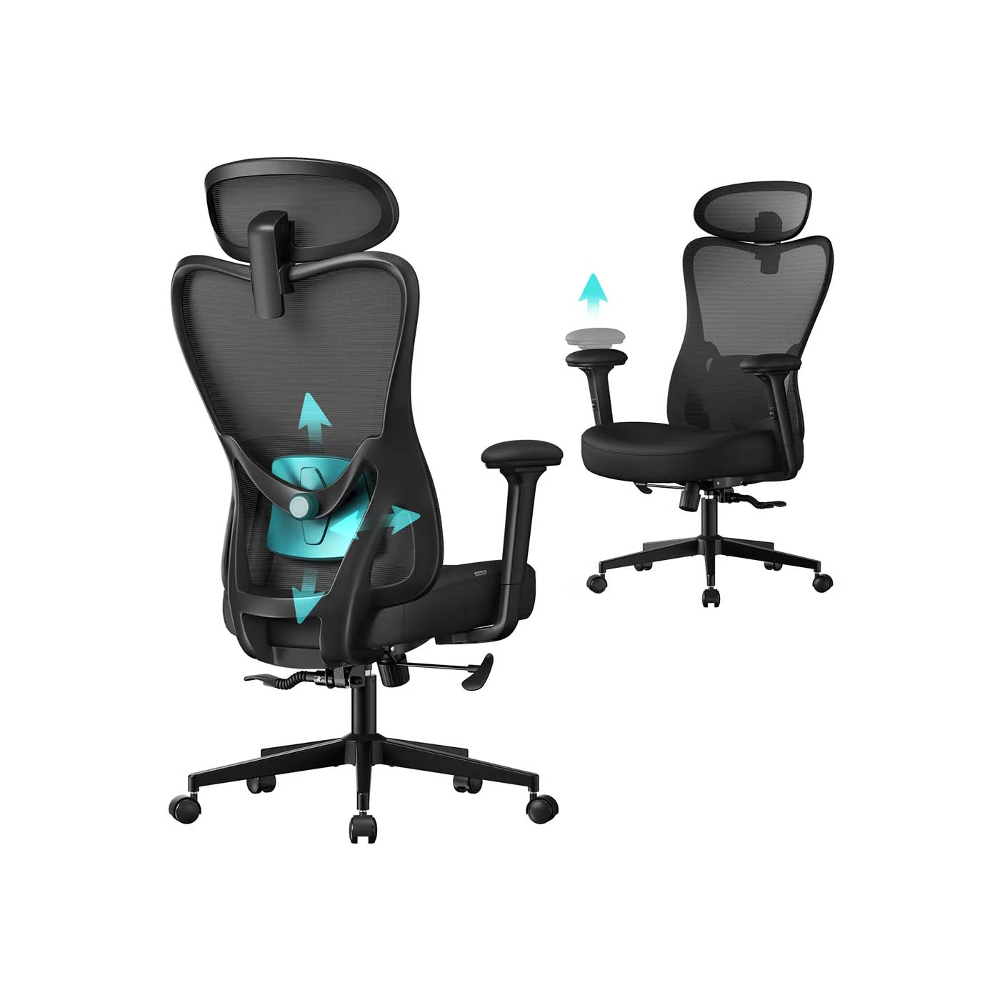 Image of Sedia da ufficio ergonomica con poggiatesta e supporto lombare