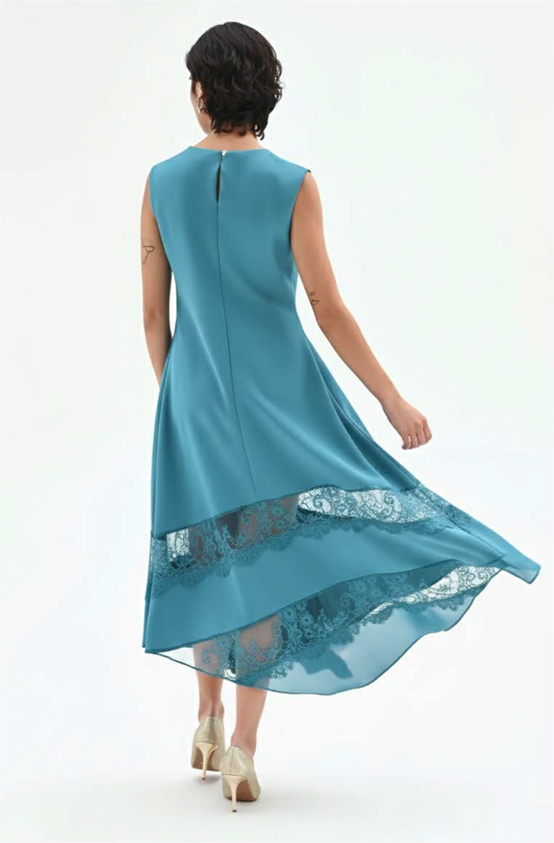 ABITO LONGUETTE BLU OTTANIO CON INSERTI IN PIZZO