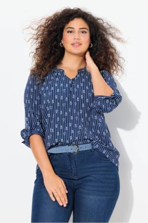 Tunica con uccellini, scollo a tunica e maniche a 3/4