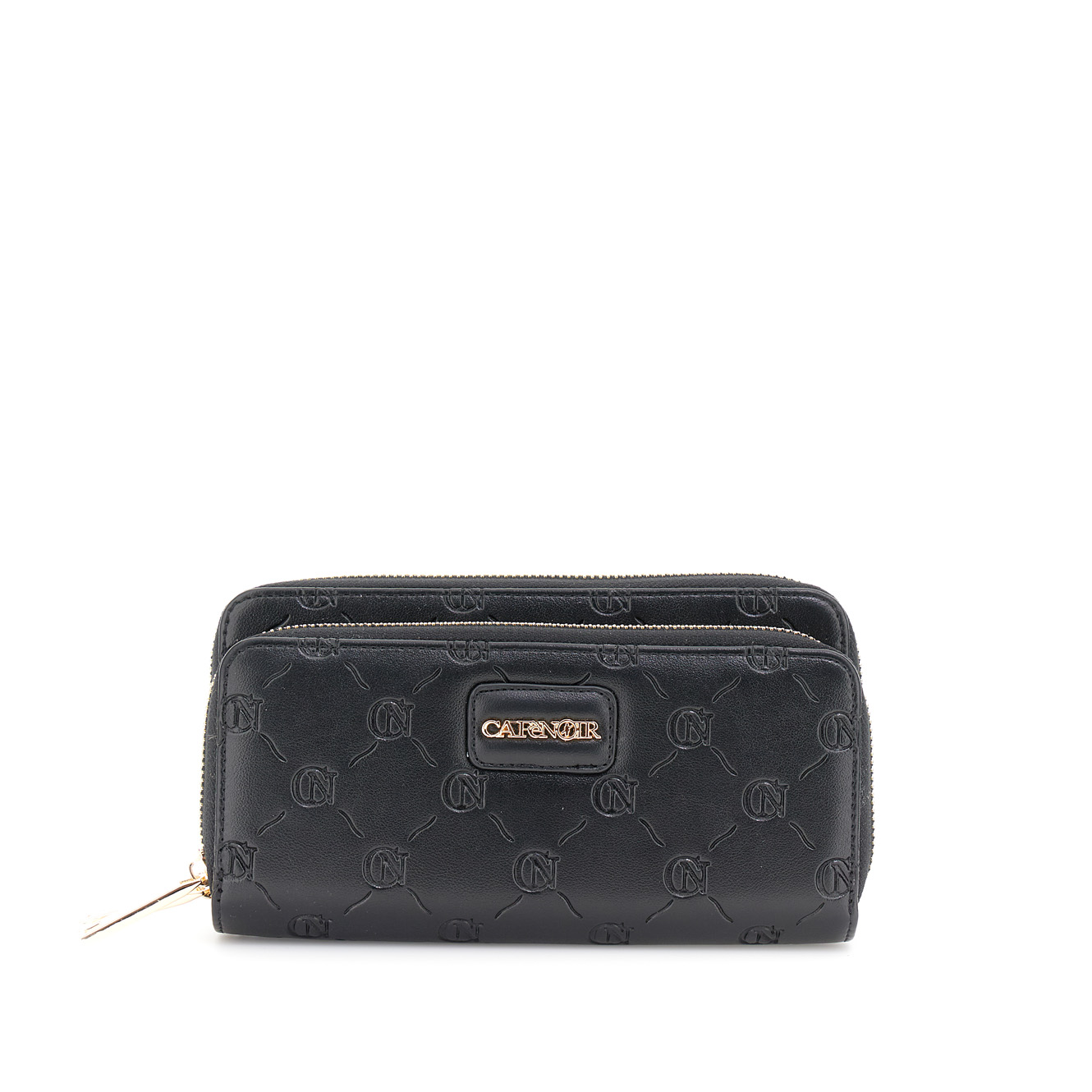 Image of portafoglio effetto pelle con doppia zip nero