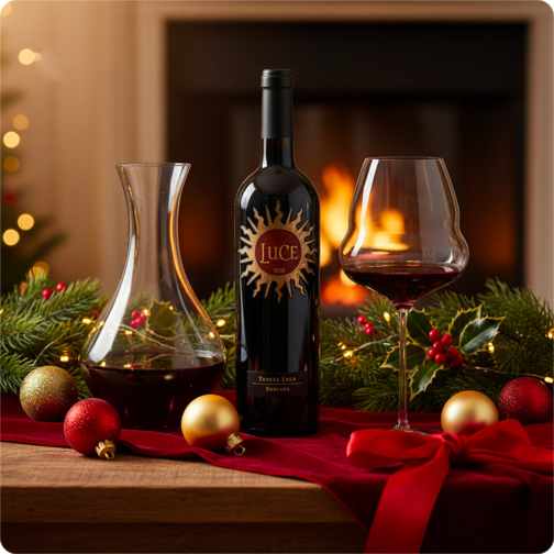 Red Wine Glass Set + Frescobaldi Winery Bottle + Glass Decanter