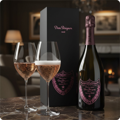 Dom Pérignon Rosé 2009 Gift-Boxed + 2 Riedel Veritas Flute Glasses