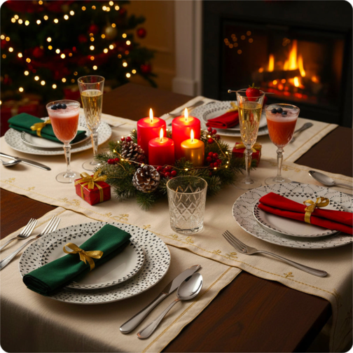 Steel Cutlery Set + Glassware + Porcelain Dinner Set