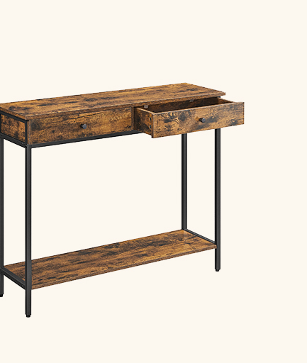 Tavolo Consolle con Cassetti Stile Industriale Marrone Vintage e Nero Inchiostro