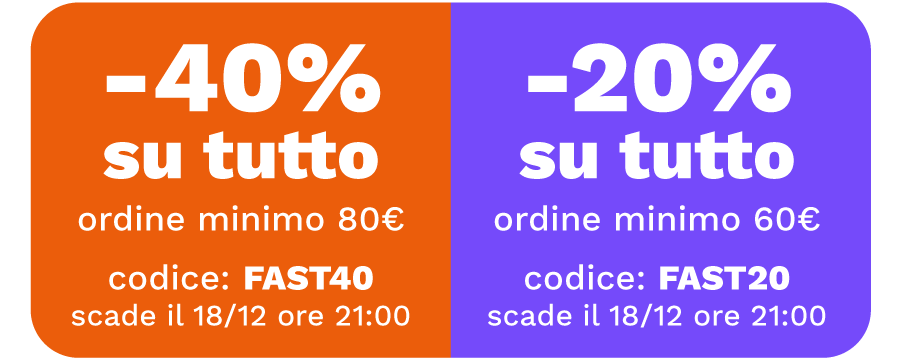 -40% su tutto, ordine minimo 80€, codice: FAST40, scade il 18/12 alle ore 21.00