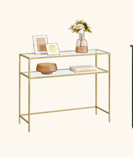 Consolle Ingresso in Vetro Temperato con Piedini Regolabili Nero e Trasparente