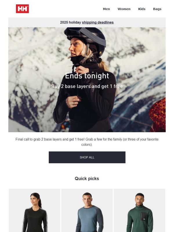 Last call: 3 for 2 on base layers ends tonight