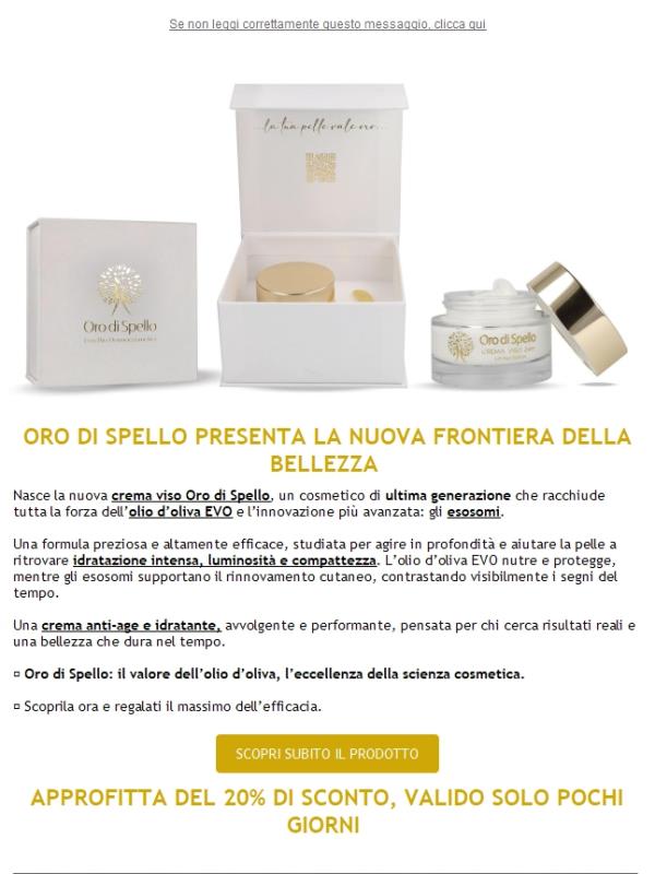 Oro di Spello: la nuova crema viso è arrivata Olio d'oliva EVO & Esosomi (-20% per te)