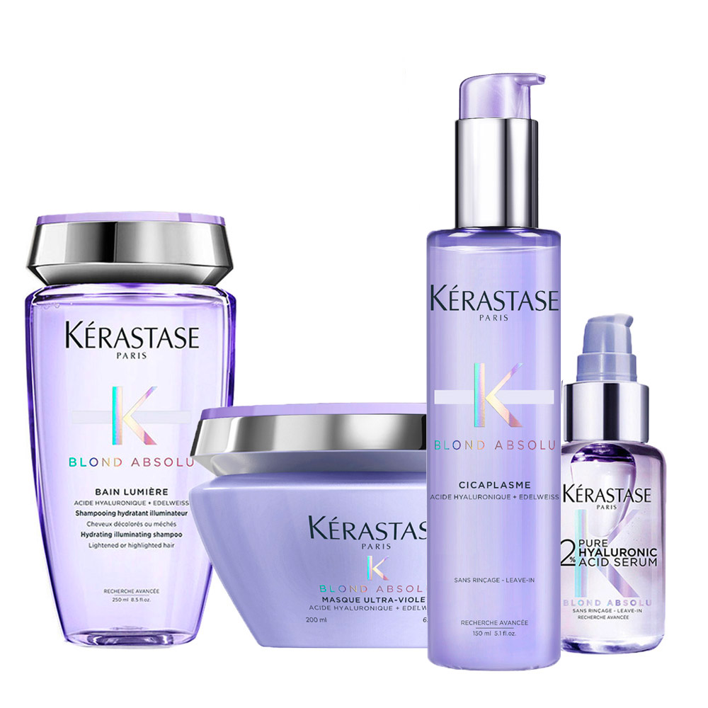 Image of Kerastase Blond Absolu Bain Lumière 250ml Masque Ultra Violet 200ml Cicaplasme 150ml Serum 2% Hyaluronic Acid 50ml