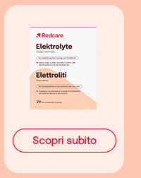 &bdquo;Confezione Redcare Elettroliti. Pulsante rosso: Scopri subito. Sfondo salmone chiaro.&ldquo;