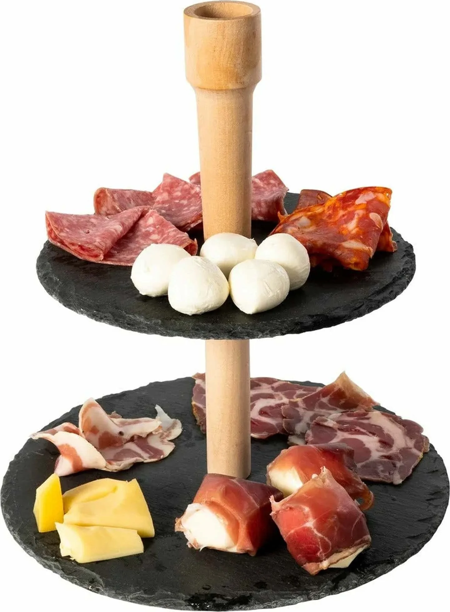 Alzatina Stand Porta Dolci Rustici 2 Piani In Ardesia 20/25cm Legno Finger Food