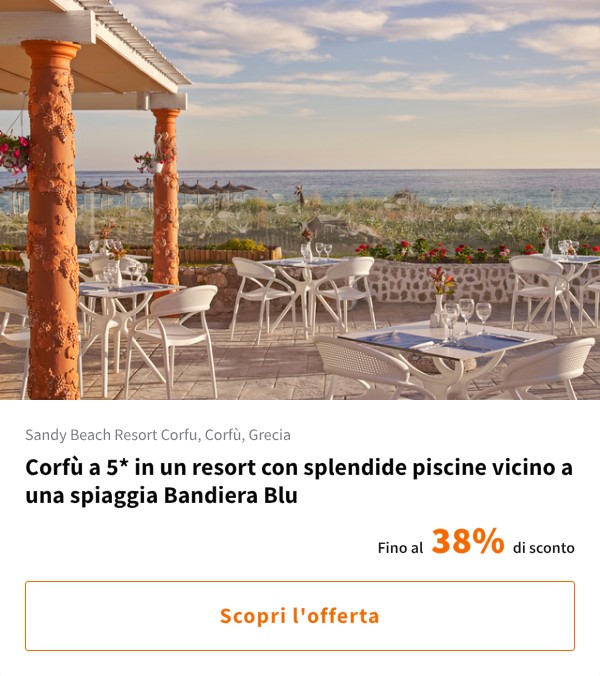Corfù a 5* in un resort con splendide piscine vicino a una spiaggia Bandiera Blu